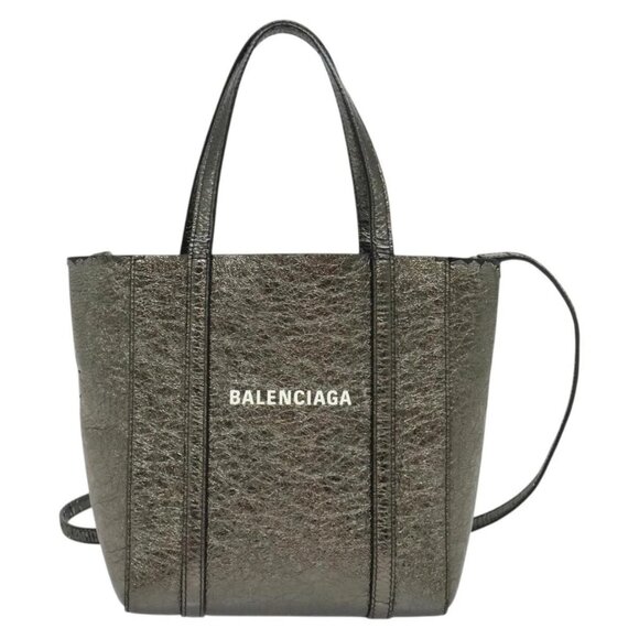 BALENCIAGA Everyday Tote XS Tote Bag Leather Silver Auth hk2944 - Picture 1 of 15